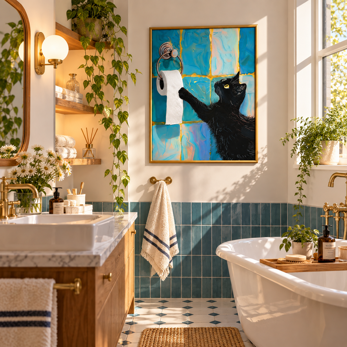 Just One Pull Funny Black Cat Bathroom Poster