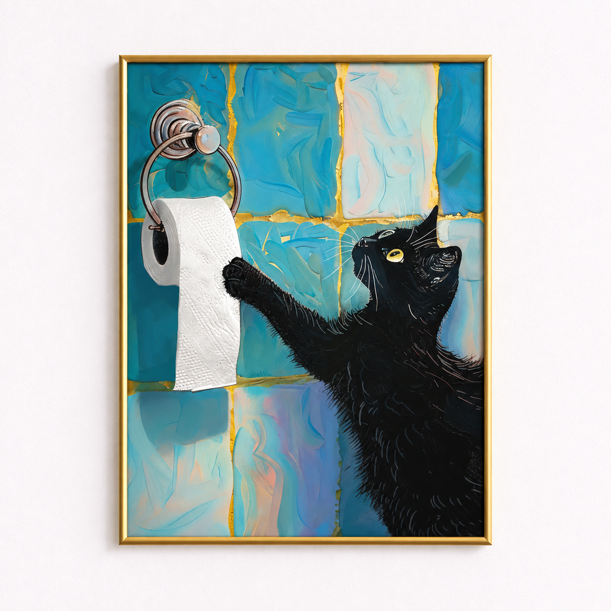 Just One Pull Funny Black Cat Bathroom Poster