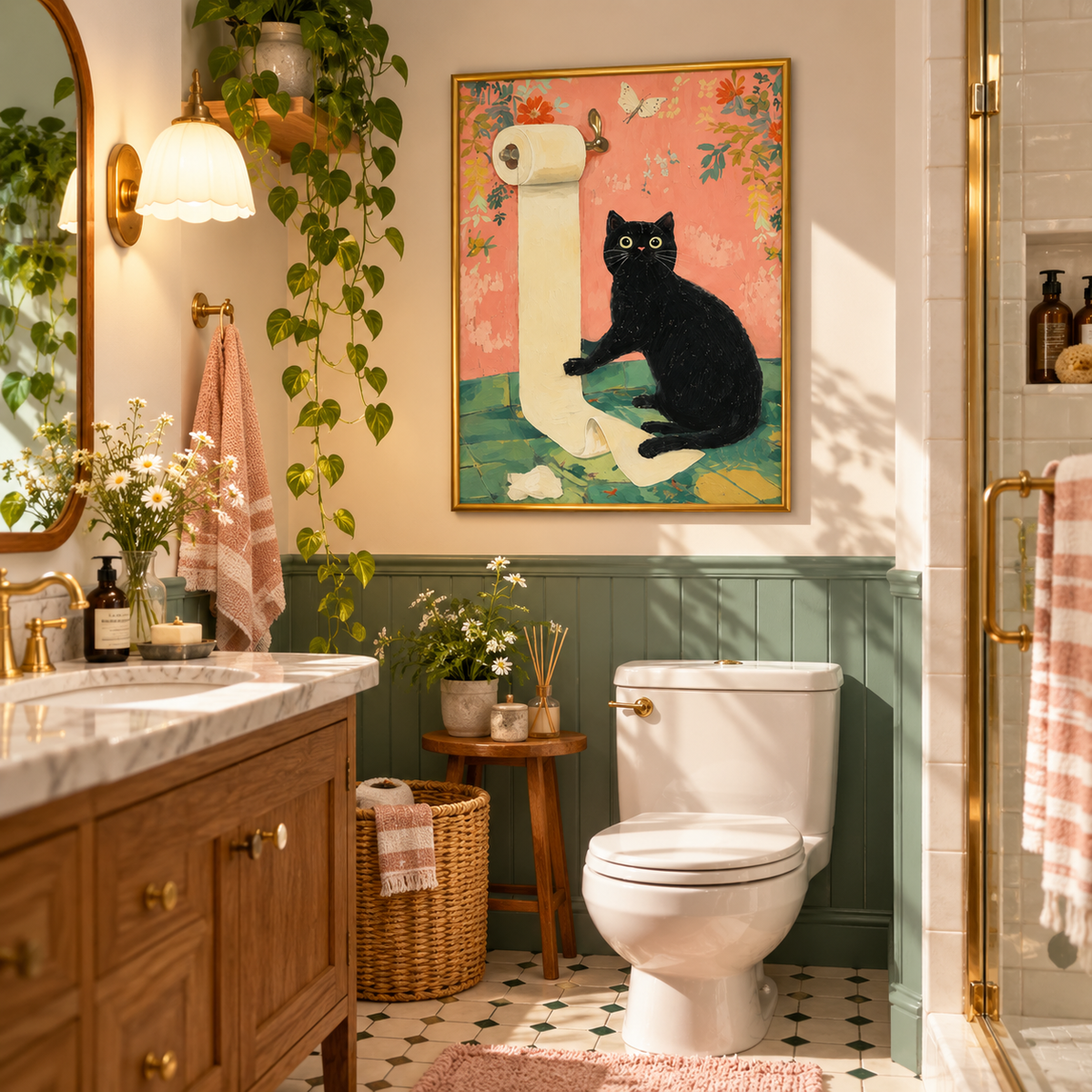 Caught in the Act 2 Funny Black Cat Bathroom Poster