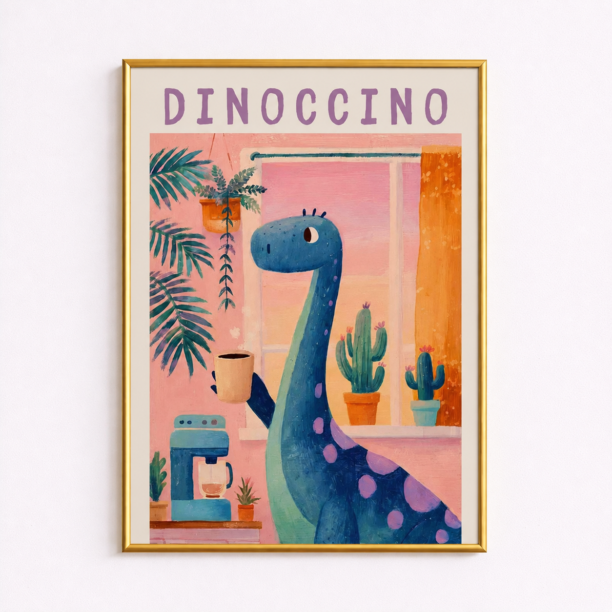 Dinoccino Dinosaur Coffee Poster – Cute Dino Kitchen Wall Art