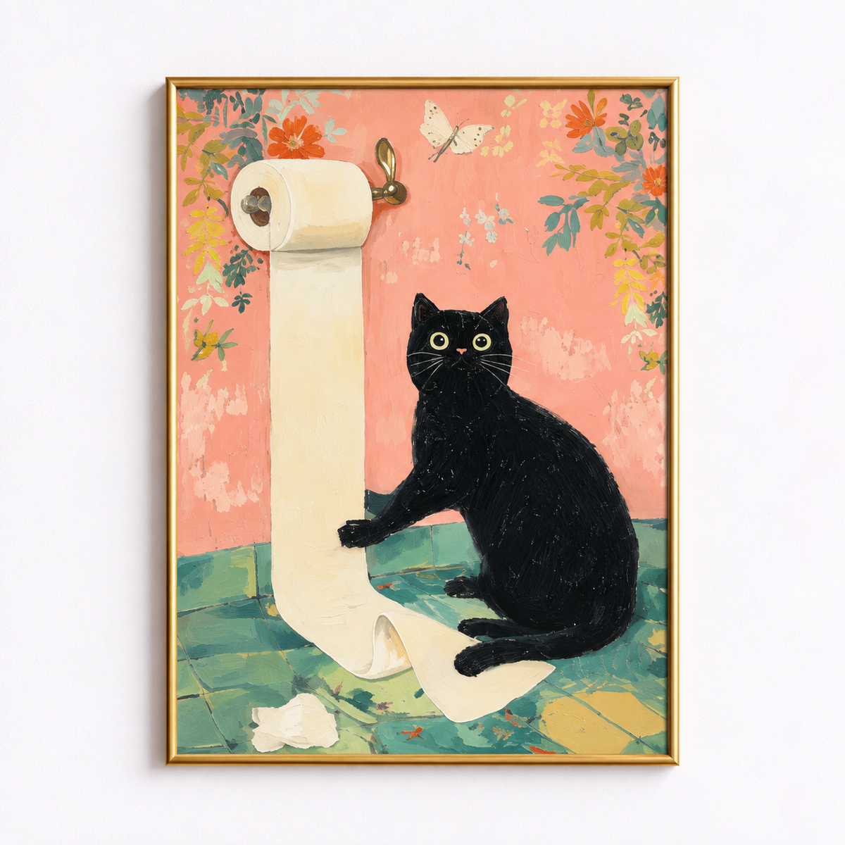 Caught in the Act 2 Funny Black Cat Bathroom Poster