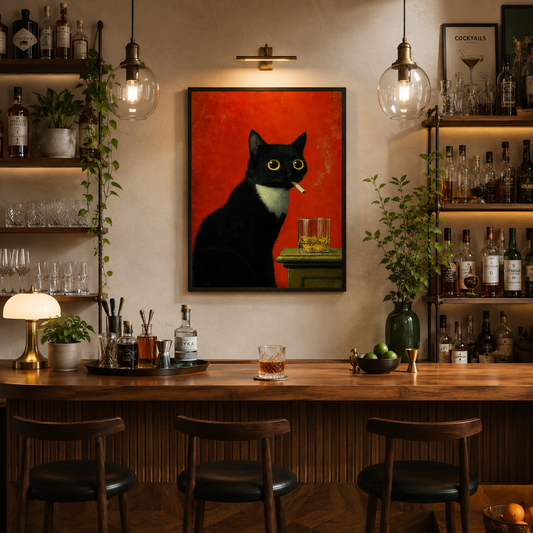 Wide-Eyed Whiskey – Tuxedo Cat Wall Art