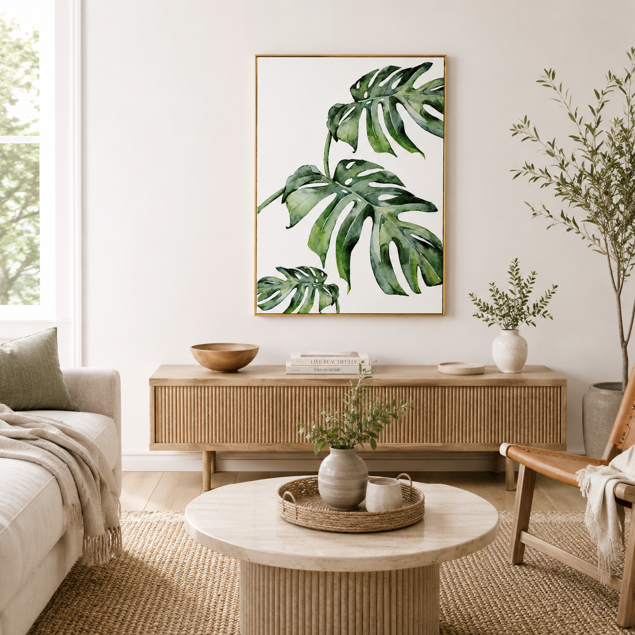 Watercolor Monstera Trio Poster – Tropical Botanical Wall Art