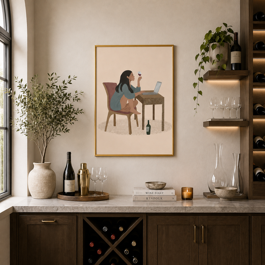 Wine & Work Poster – Cozy Modern Lifestyle Wall Art