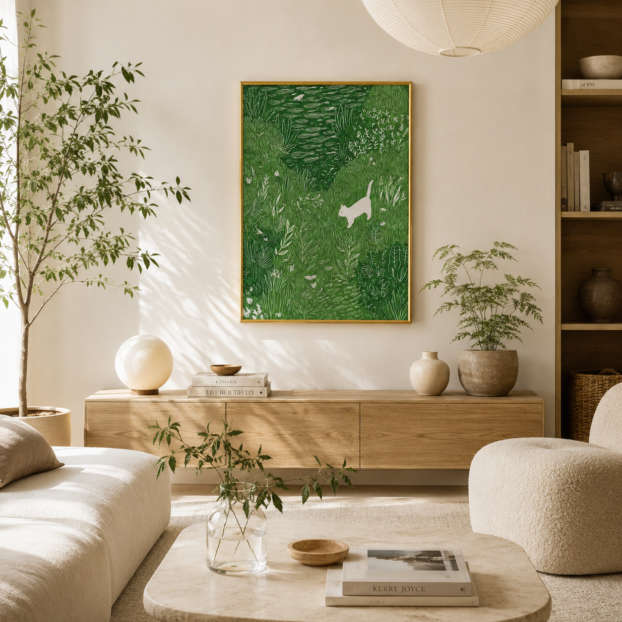 Curious Garden Cat Poster – Botanical Nature Wall Art