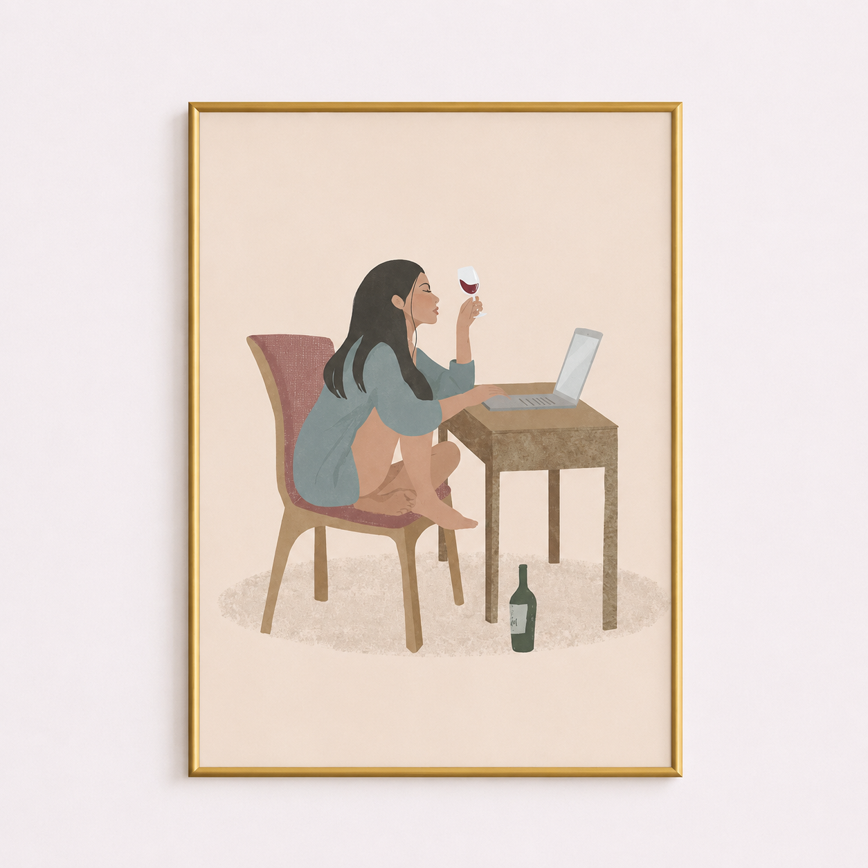 Wine & Work Poster – Cozy Modern Lifestyle Wall Art