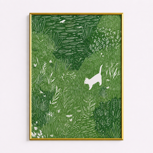 Curious Garden Cat Poster – Botanical Nature Wall Art