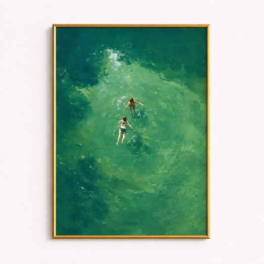 Drifting Together Poster – Minimal Coastal Swimming Wall Art