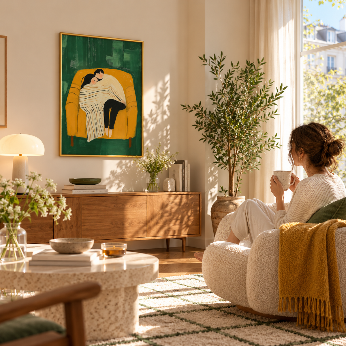 Wrapped in Love Cozy Couple Art Poster