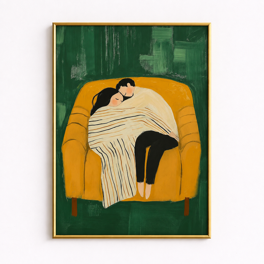 Wrapped in Love Cozy Couple Art Poster