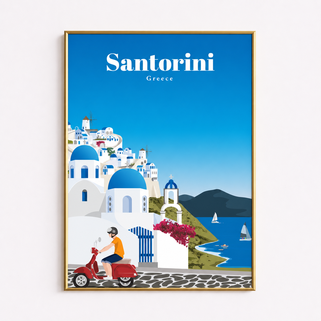 Santorini Greece Poster – Vintage Travel Wall Art