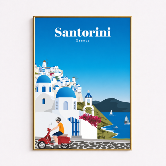 Santorini Greece Poster – Vintage Travel Wall Art
