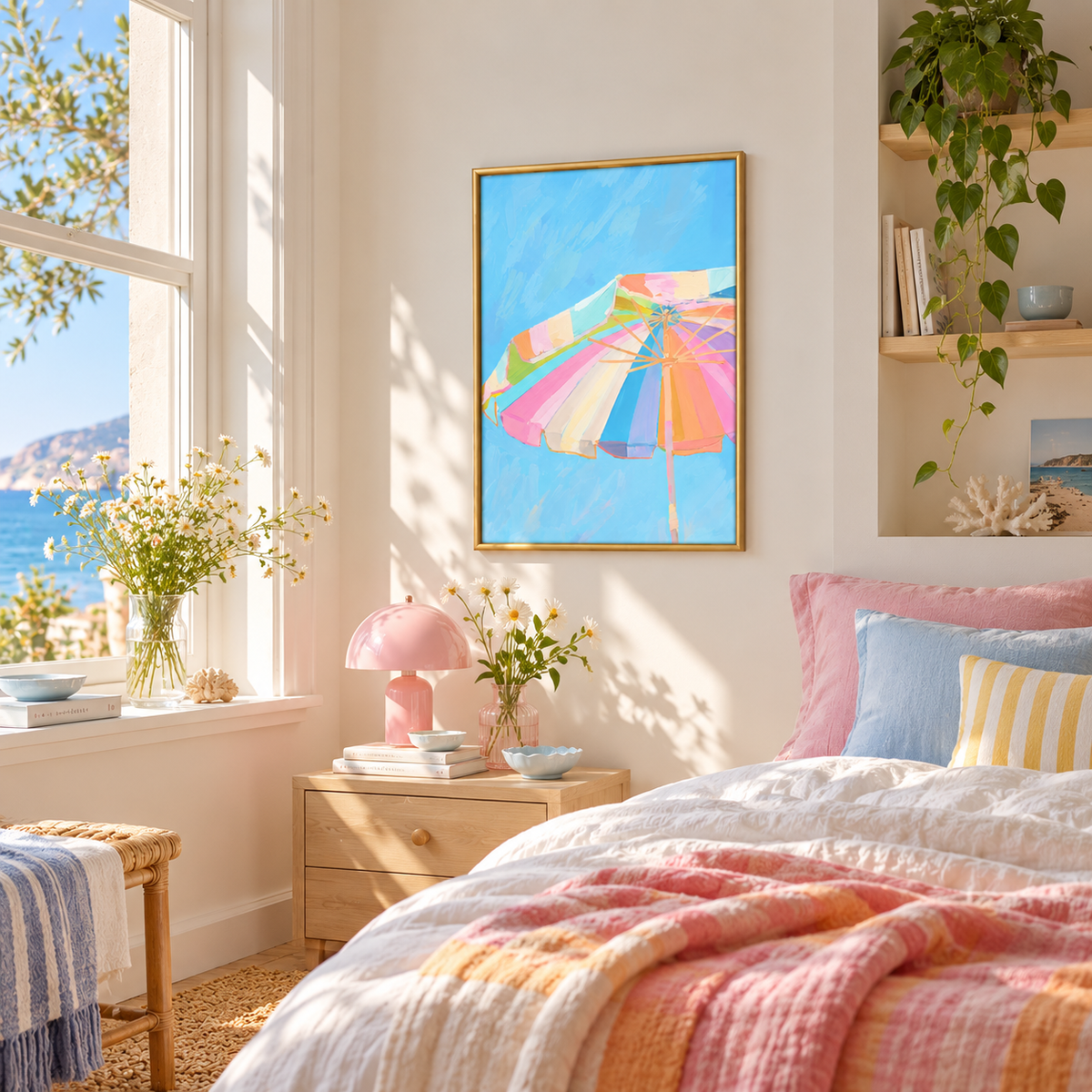 Pastel Summer Shade Colorful Beach Umbrella Art Poster