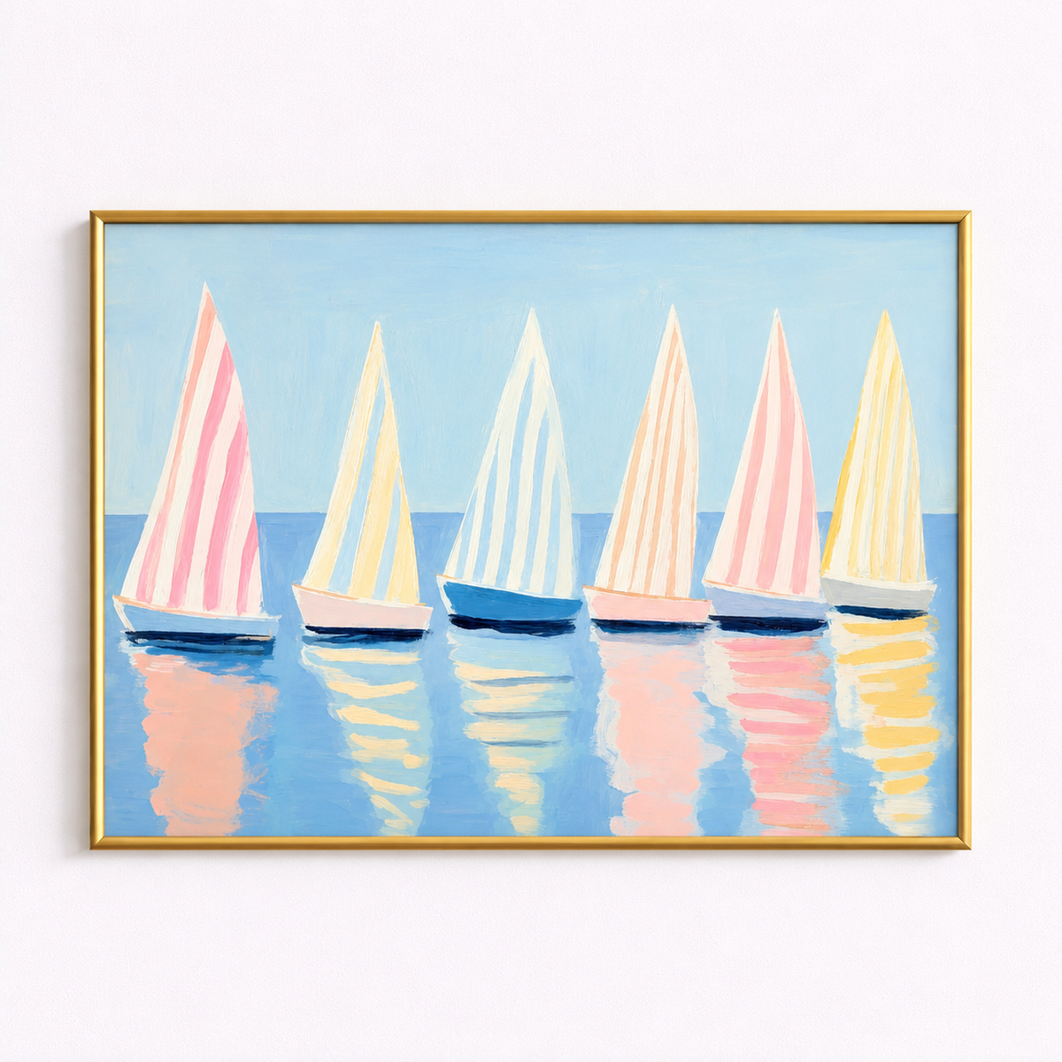 Pastel Regatta Colorful Sailboats Coastal Art Poster