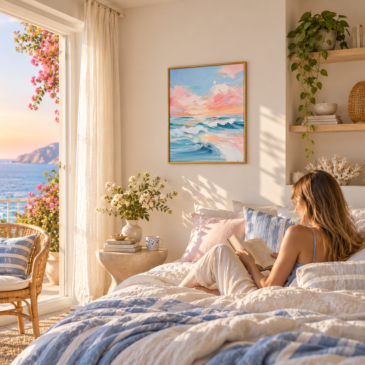 Blushing Tides Pastel Ocean Waves Art Poster