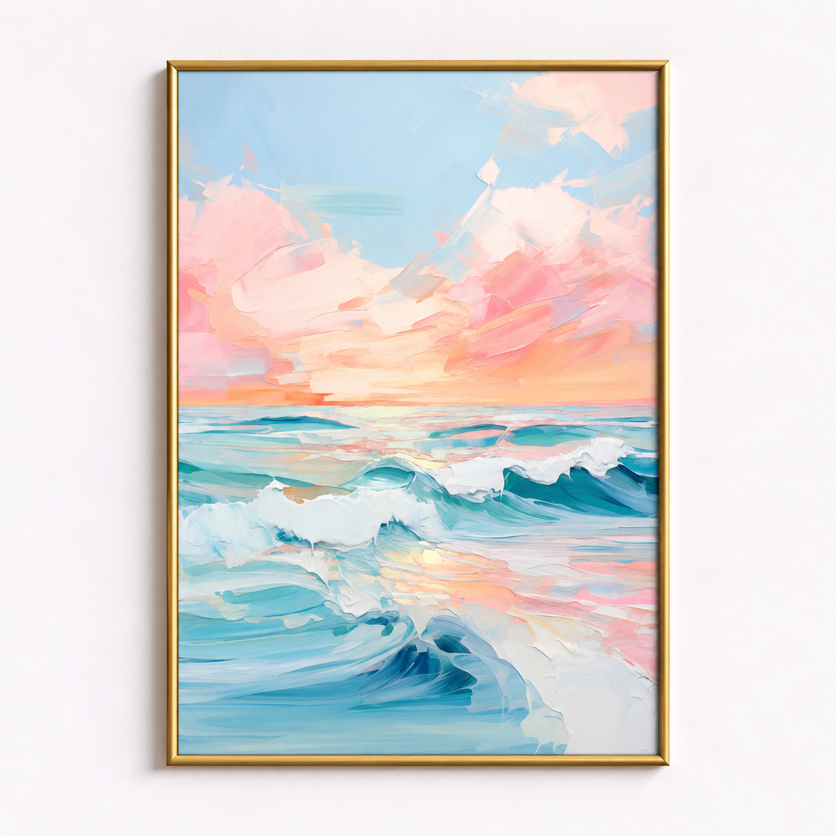 Blushing Tides Pastel Ocean Waves Art Poster