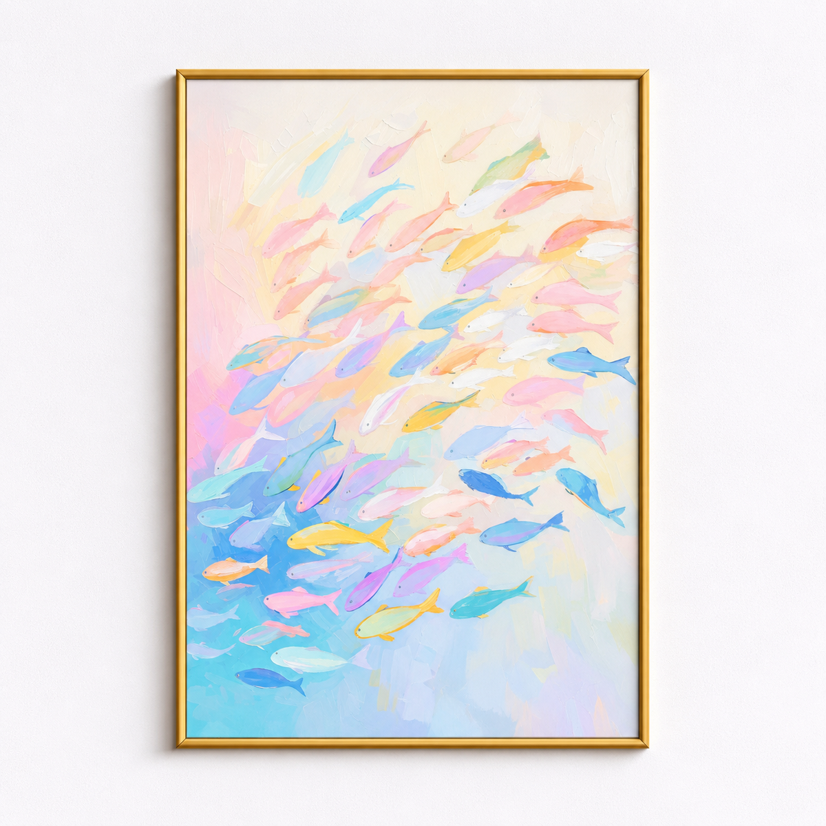 Pastel School Colorful Fish Coastal Art Poster