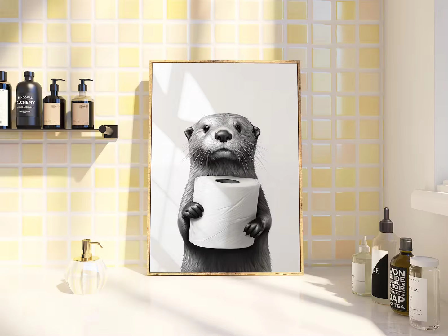 Otter Poster Animal Bathroom Poster Otter Gift Otter Art Bathroom Wall Decor Poster Black and White Bathroom Print Digital Downl