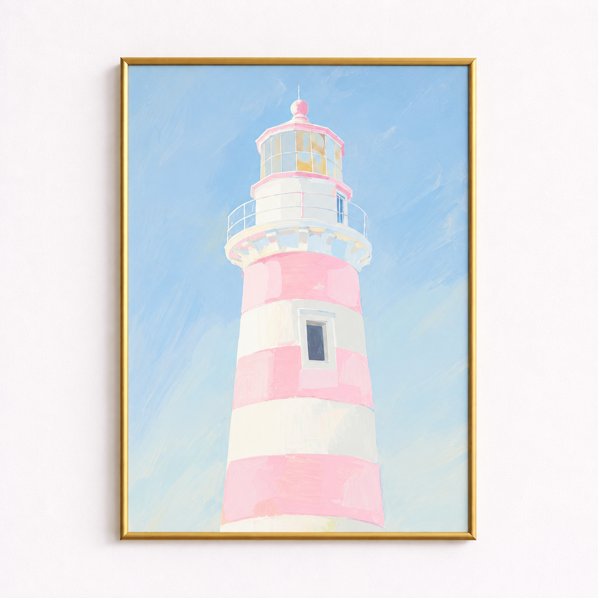 Blush Beacon Pastel Pink Lighthouse Coastal Art Poster