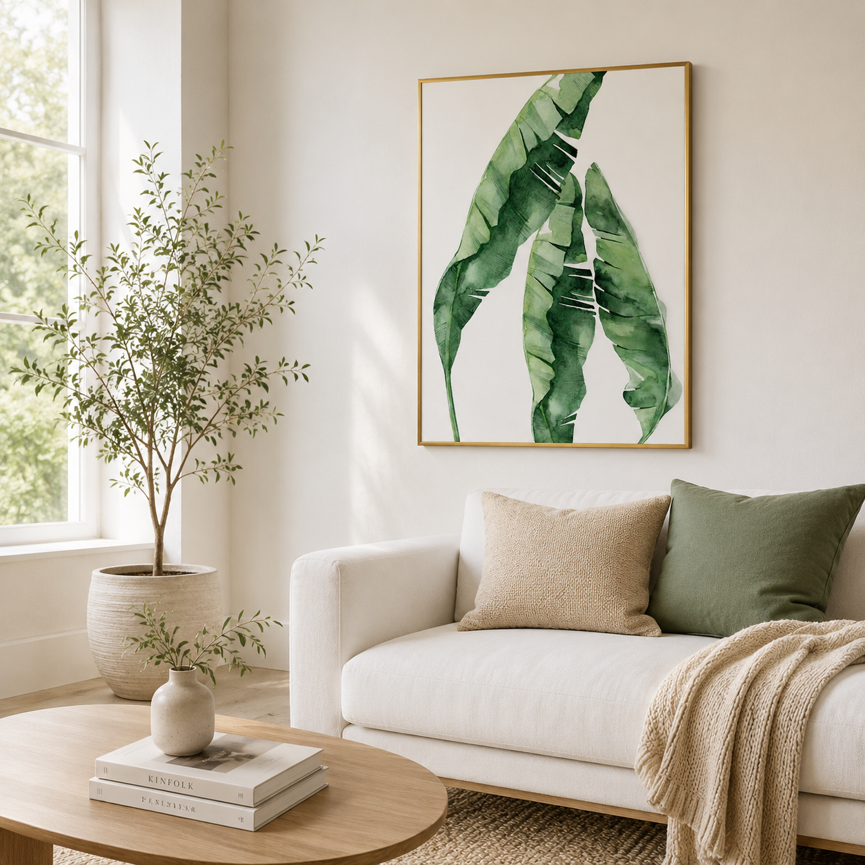 Tropical Banana Leaf Watercolor Poster – Minimal Botanical Wall Art