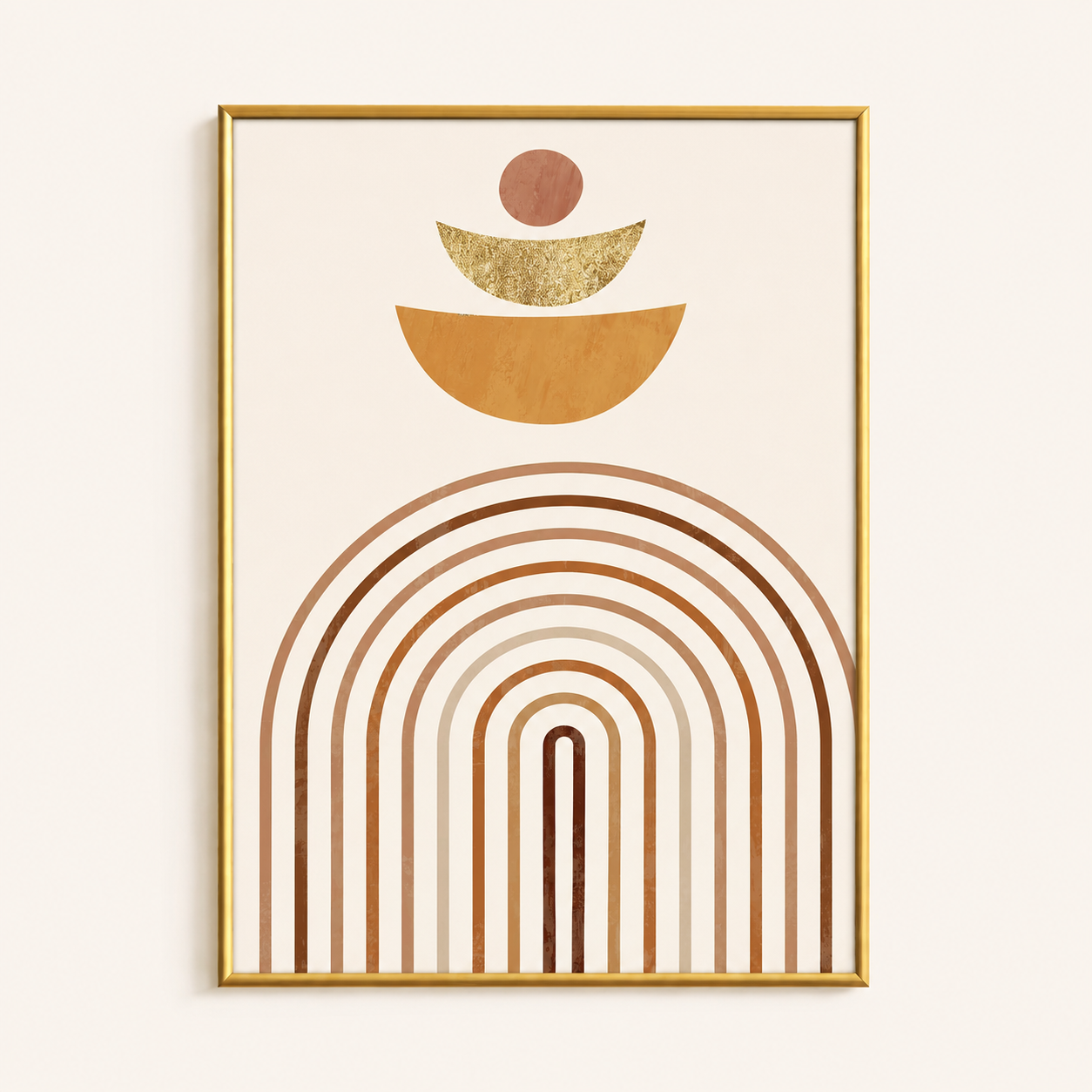 Golden Rainbow Arch Poster – Minimal Boho Geometric Wall Art