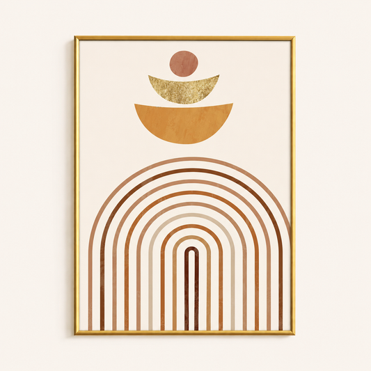 Golden Rainbow Arch Poster – Minimal Boho Geometric Wall Art