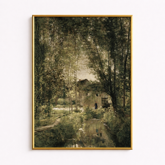 Hidden Woodland Cottage Poster – Vintage Forest Landscape Wall Art