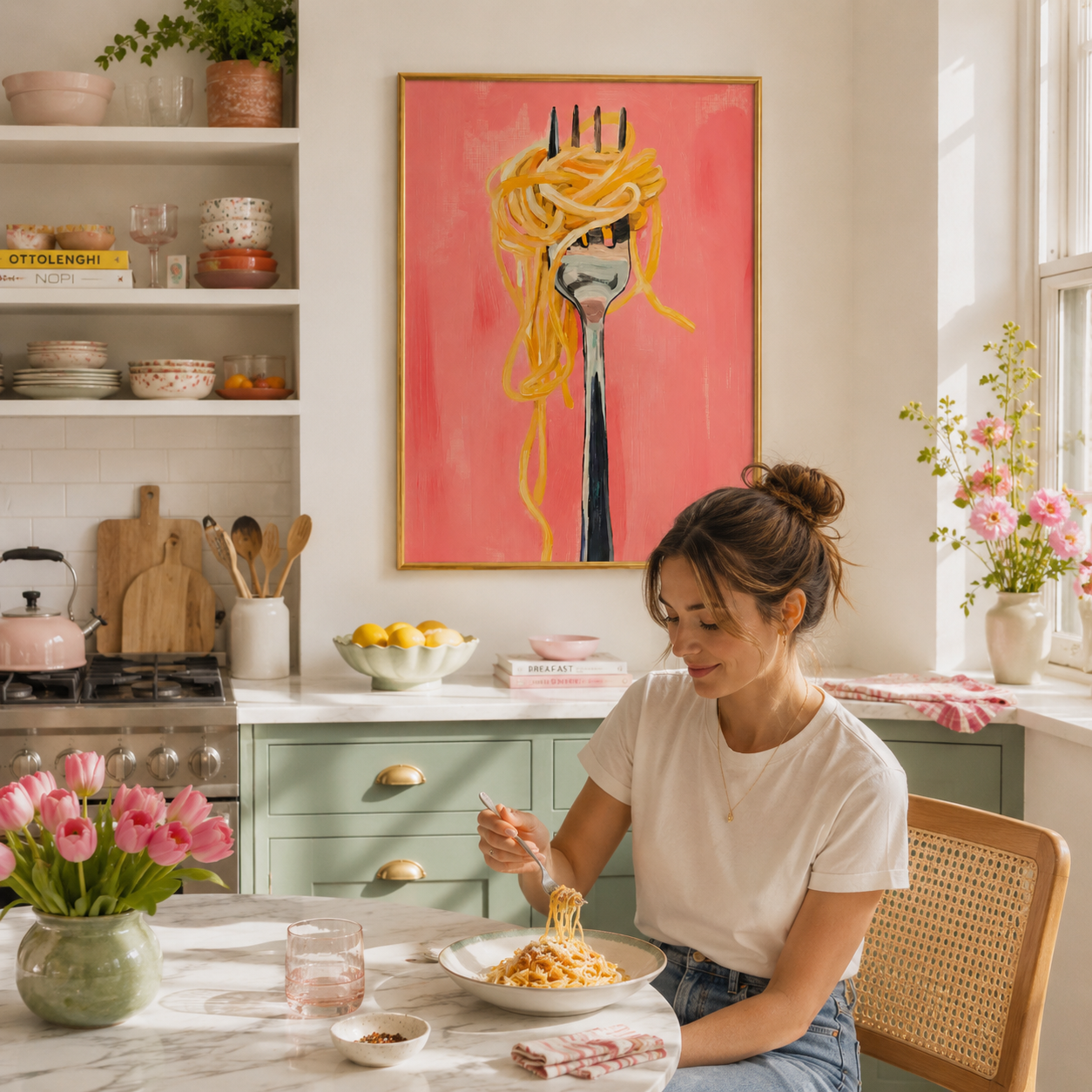 Blush Twirl Poster – Modern Pasta Kitchen Wall Art
