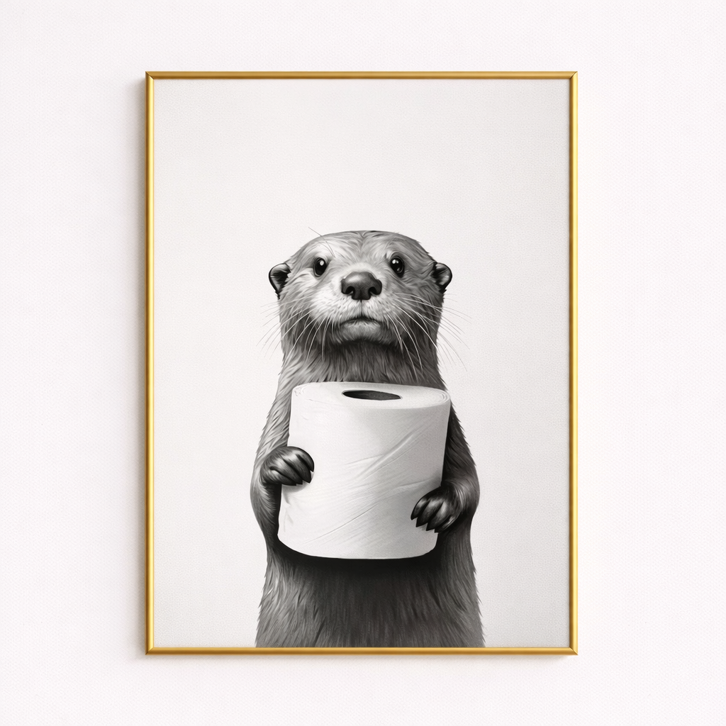 Otter Poster Animal Bathroom Poster Otter Gift Otter Art Bathroom Wall Decor Poster Black and White Bathroom Print Digital Downl