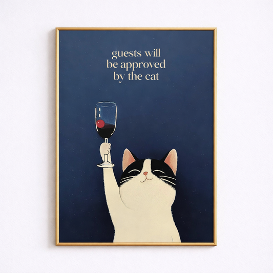 Cat and Wine Art Poster - Humorous Cat Wall Decor - Funny Cat Wall Art Gift for Cat Lover and Enthusiast - Poster and Canvas