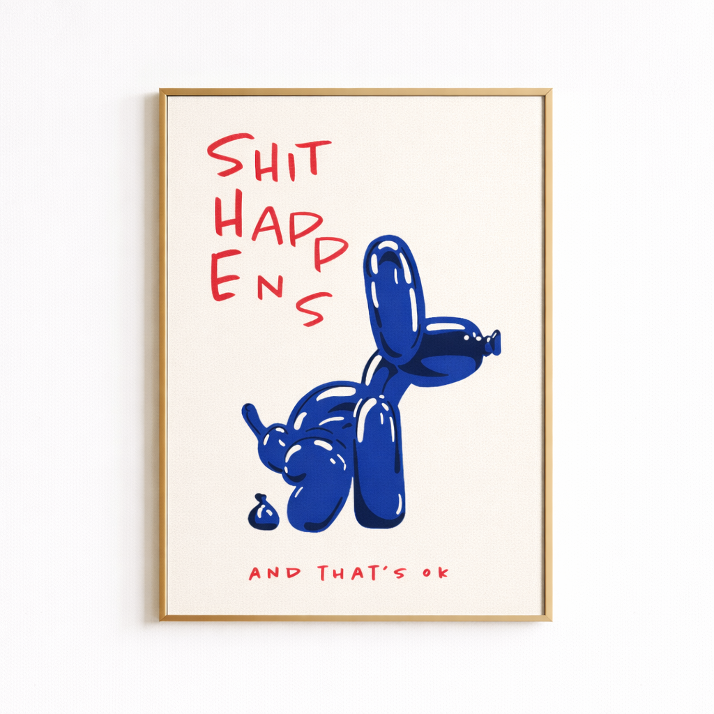 Modern Blue Balloon Dog Wall Art Canvas Shit Happens and That'S Ok Painting Quote Posters for Living Room Bedroom Home Decor