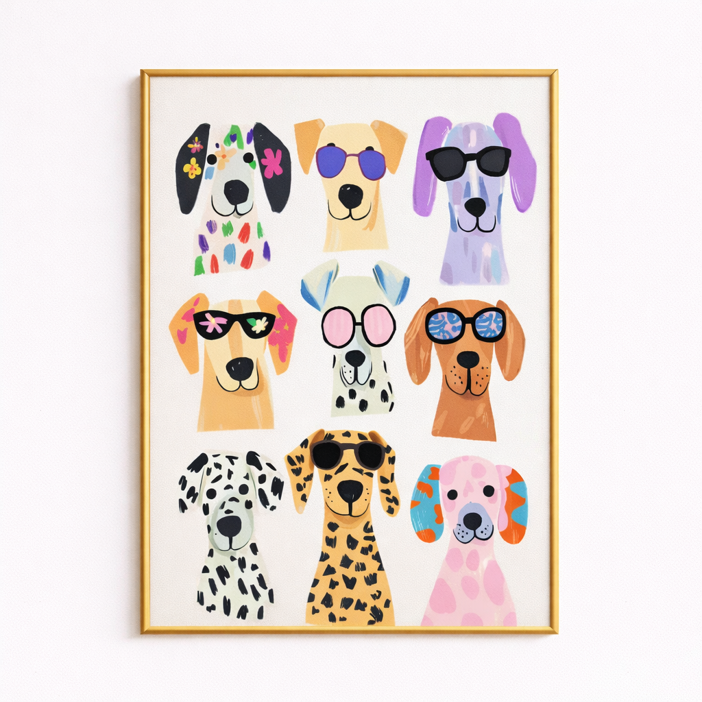 Nordic Fun Dog Canvas Poster, Modern Baby Room, Playful Dog Pattern, Children'S Room, Nursery Wall, Home Decoration Art Print