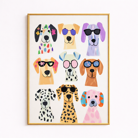 Nordic Fun Dog Canvas Poster, Modern Baby Room, Playful Dog Pattern, Children'S Room, Nursery Wall, Home Decoration Art Print