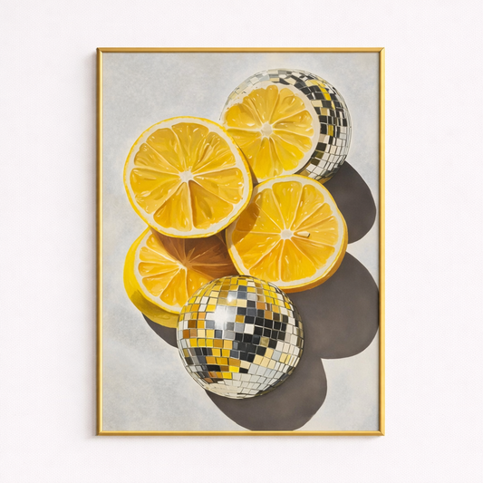 Retro Disco Lemon Art Print Wall, Artistic Creative Fruit-Themed Decoration, Lemon Kitchen Decoration the Living Room Bedroom