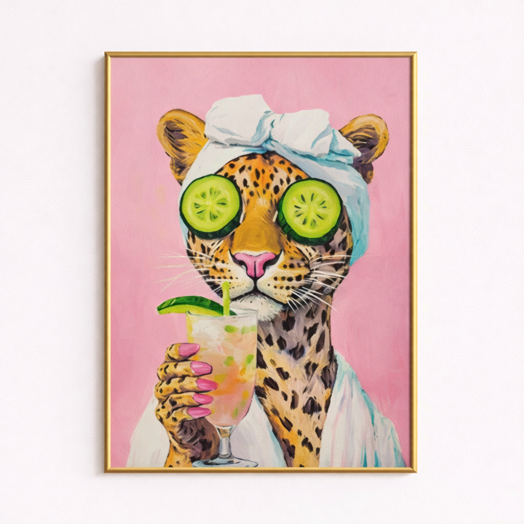 Retro Fun Leopard Print Wall Painting Poster Cucumber Fashion Glasses Towel Design Pink College Style Summer Bathroom Home Decor