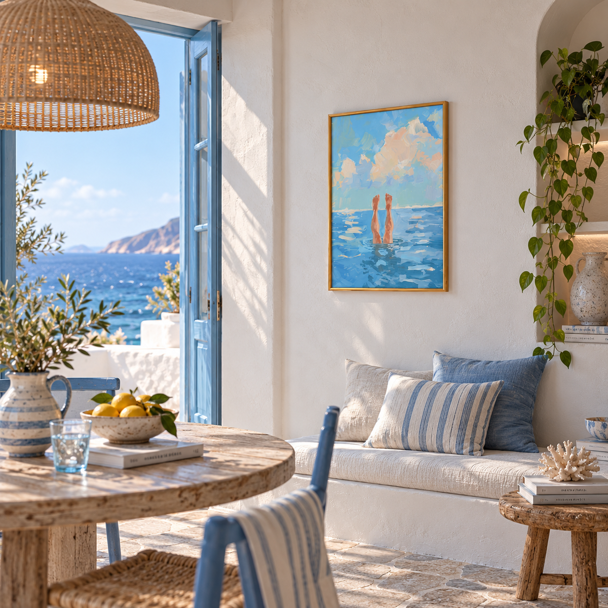 Dive Into Blue Playful Summer Coastal Art Poster