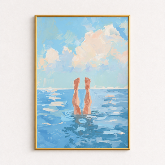 Dive Into Blue Playful Summer Coastal Art Poster