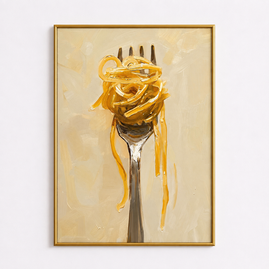 Golden Pasta Poster – Minimalist Kitchen Wall Art