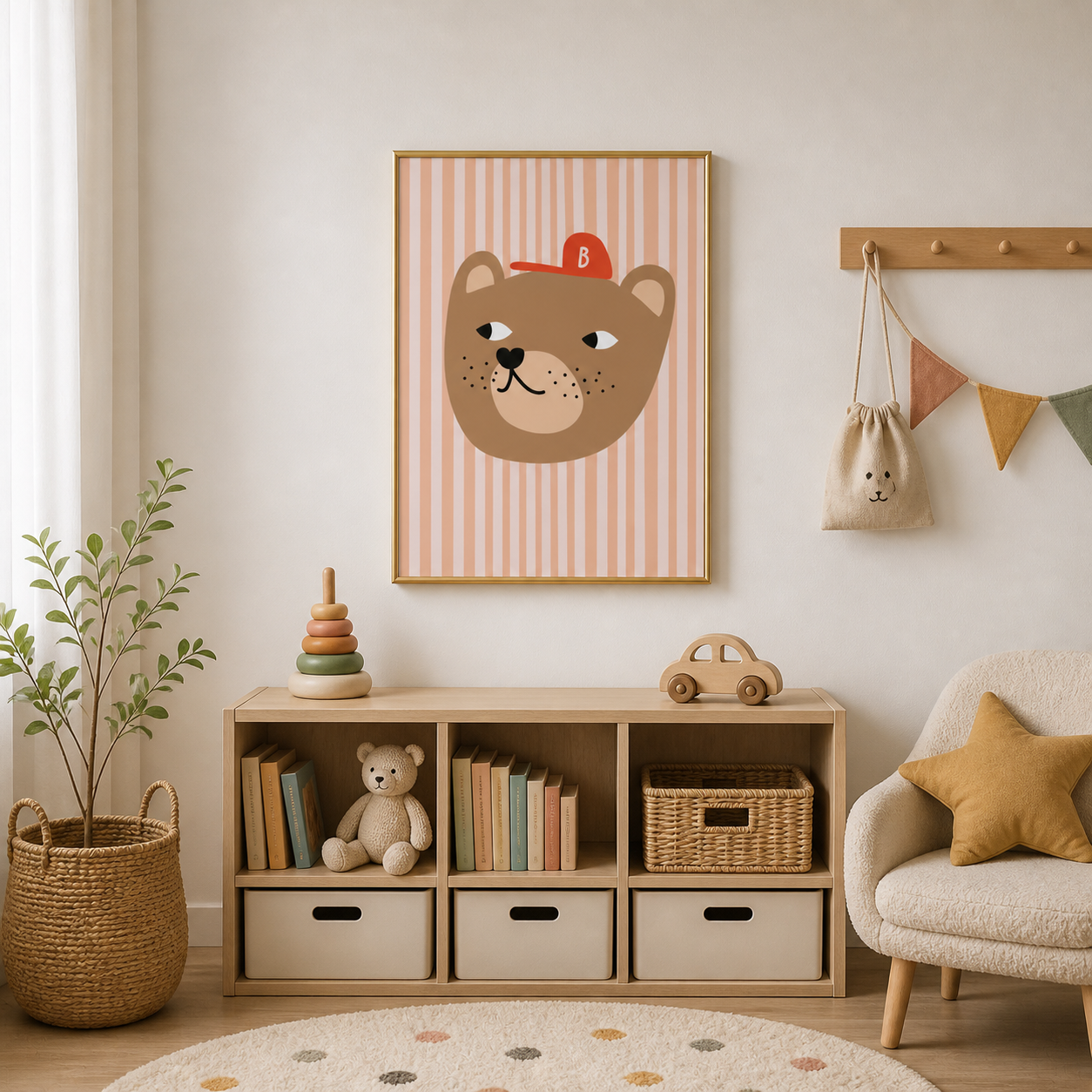 Little Bear in a Cap – Scandinavian Nursery Poster