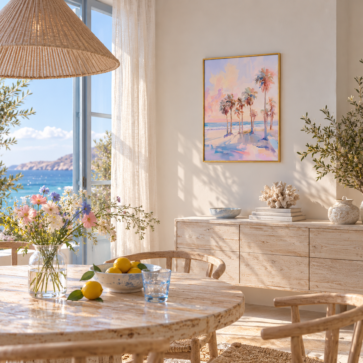 Pastel Palms Dreamy Coastal Landscape Art Poster