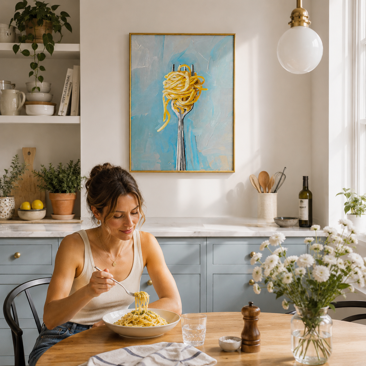 Golden Twirl Poster – Modern Pasta Kitchen Wall Art