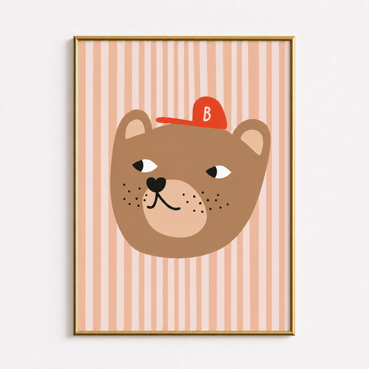 Little Bear in a Cap – Scandinavian Nursery Poster