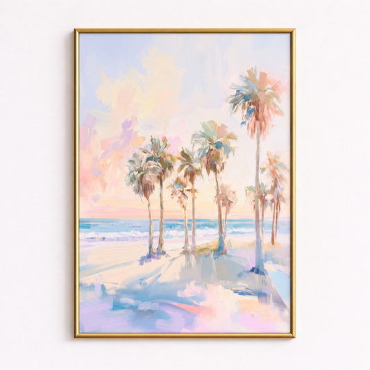 Pastel Palms Dreamy Coastal Landscape Art Poster