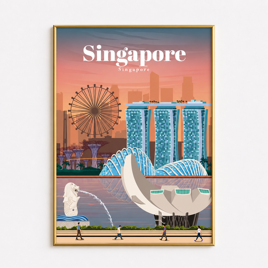 Singapore Travel Poster – Modern City Skyline Wall Art