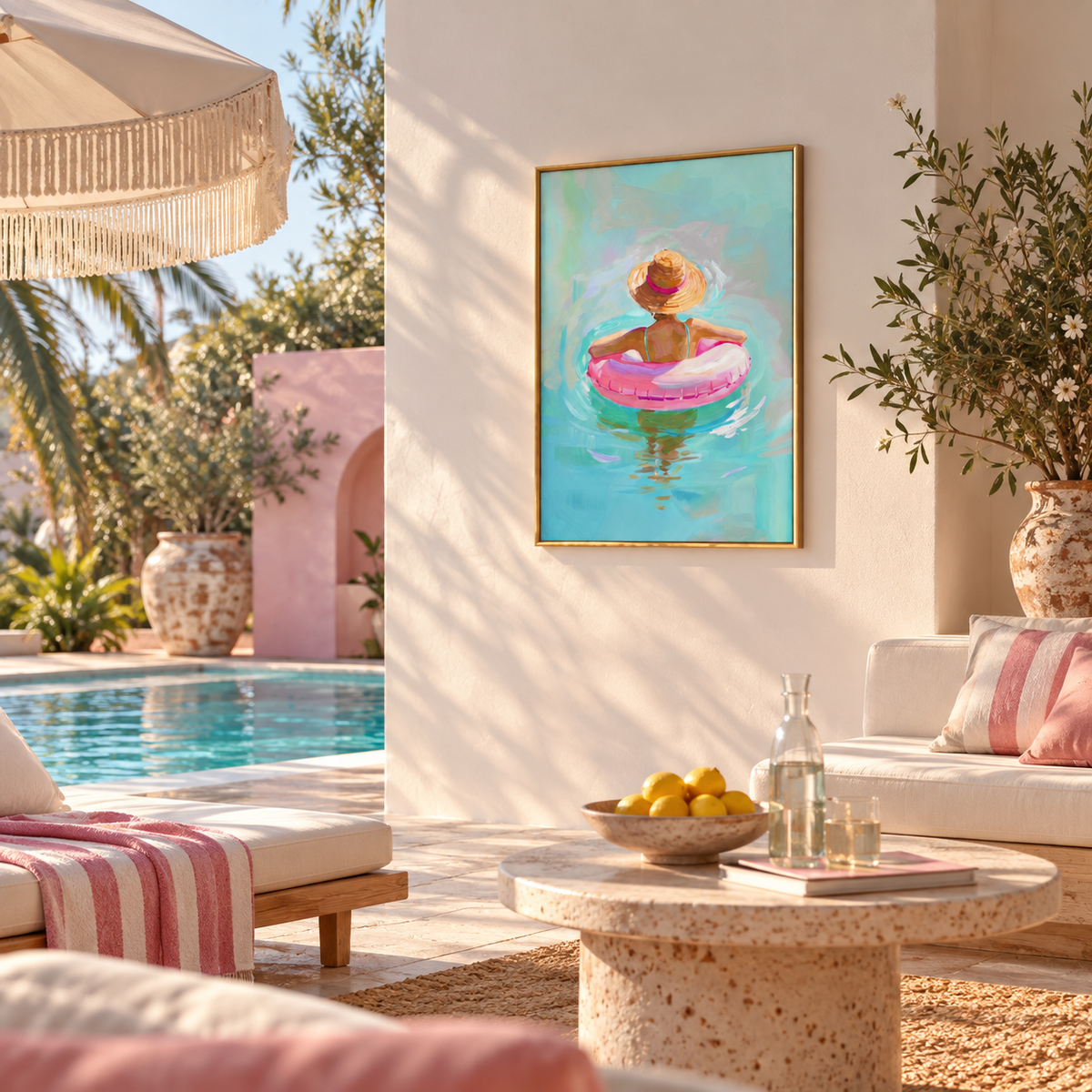 Summer Float Pastel Poolside Art Poster