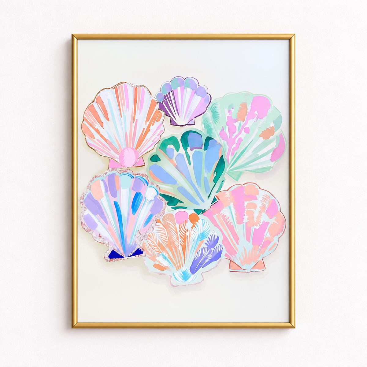 Pastel Seashells Colourful Coastal Art Poster