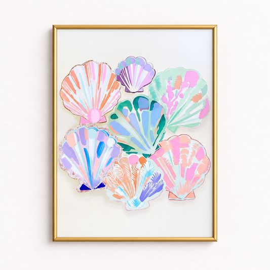 Pastel Seashells Colourful Coastal Art Poster