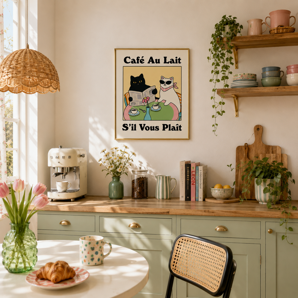 Cafe Au Lait, S'il Vous Plait Poster – Chic Cat Cafe Wall Art