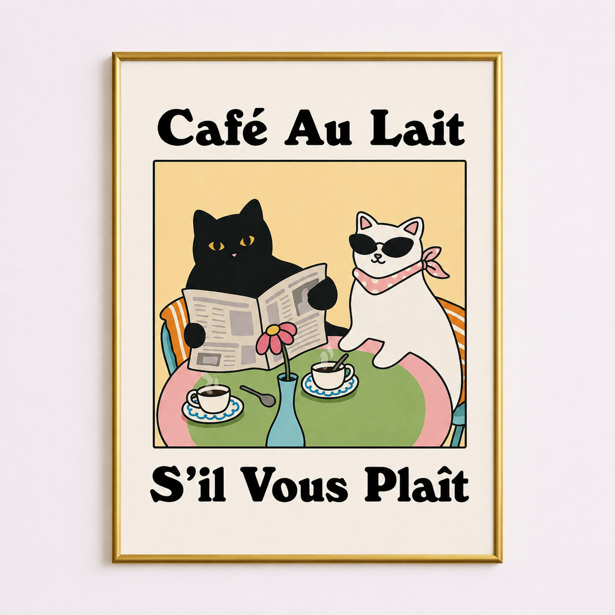 Cafe Au Lait, S'il Vous Plait Poster – Chic Cat Cafe Wall Art