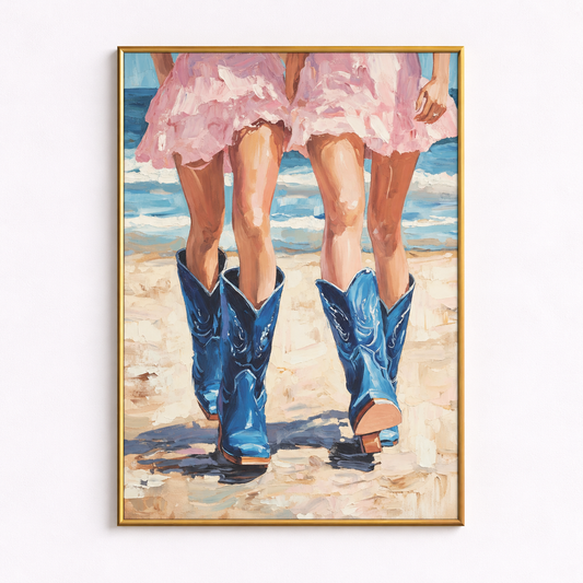 Coastal Cowgirls Blue Boots Beach Art Poster